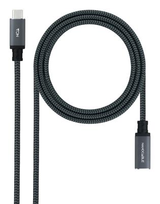 NANOCABLE 10.01.4500-COMB USB 3.2 Gen2X2 kabel, 100 W, 4K/60 Hz, USB-C/M, USB-C/H, zwart/grijs, 0,5 m
