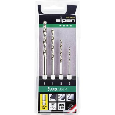 Alpen 0000110804100 HSS Metaal-spiraalboorset 4-delig 2 mm, 3 mm, 4 mm, 5 mm 1/4 (6.3 mm) buitenvierkant 1 stuk(s)