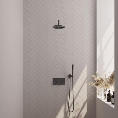 Gunmetal Carving thermostatische inbouw regendouche SET 51 - 20 cm douchekop, gebogen muurarm en staaf handdouche