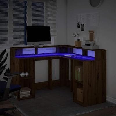 Bureau met LED-verlichting 130x130x91 cm hout artisanaal eiken