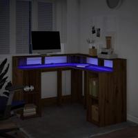 Bureau met LED-verlichting 130x130x91 cm hout artisanaal eiken - thumbnail