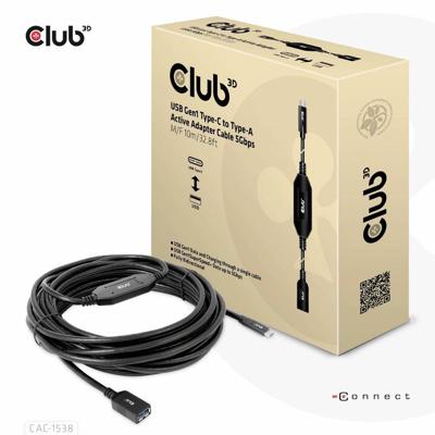 CLUB3D USB Gen1 Type-C to Type-A Active Adapter Cable 5Gbps M/F 10m/32.8ft