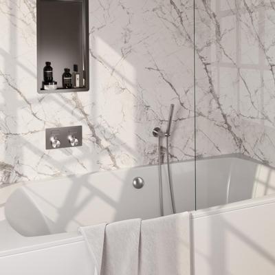 Brauer Brushed Edition Thermostatische Inbouw Badkraan Drukknoppen - Badvulcombinatie - Staaf - Doucheslang - Wandaansluitbocht - Handdouche - Rvs Geborsteld Pvd