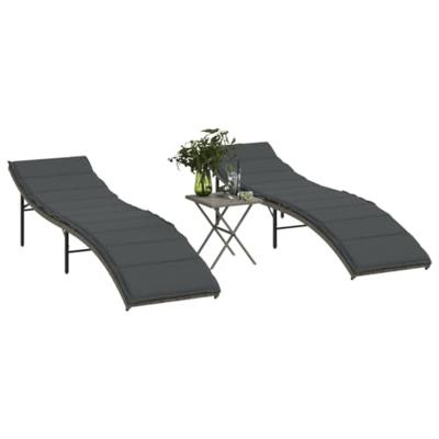 Ligbedden 2 st met tafel poly rattan grijs Ligbedden 2 st met tafel poly rattan grijs
