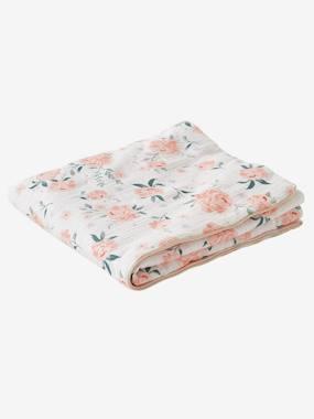 Babydeken/gewatteerde vloermat in jersey/katoengaas EAU DE ROSE roze