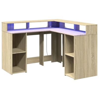 Bureau met LED-verlichting 130x130x91 cm hout sonoma eikenkleur - thumbnail
