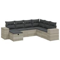 8-delige Loungeset met kussens poly rattan lichtgrijs - thumbnail