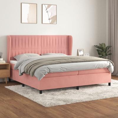 Boxspring met matras fluweel roze 200x200 cm