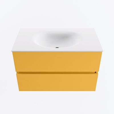 MONDIAZ VICA 80cm badmeubel onderkast Ocher 2 lades. Wastafel MOON midden zonder kraangat, kleur Talc.