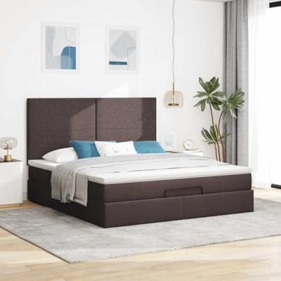 Ottoman bed met matras en LED's 180x200cm stof donkerbruin