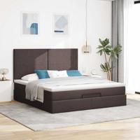 Ottoman bed met matras en LED's 180x200cm stof donkerbruin - thumbnail
