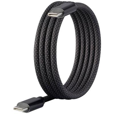 Renkforce RF-6437920 USB-kabel USB 2.0 USB-C stekker, USB-C stekker 1.00 m Zwart Met magnetische opwikkeling, Stoffen mantel