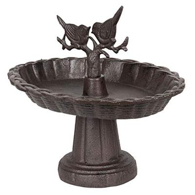 Clayre & Eef Vogelbad 6Y3217 24 * 19 * 22 cm - Bruin Ijzer Vogeldrinkbak Vogeldrinkschaal Waterbak Vogels