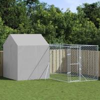 Hondenkennel met dak 4x4x2,5 m gegalvaniseerd staal zilver - thumbnail