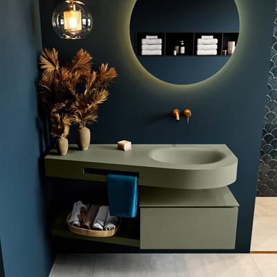 MONDIAZ RIVA 120cm badmeubel onderkast / planchet kleur Army met 1 lade. Wastafel DULCET rechts 0 kraangaten kleur Army.