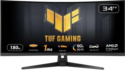 ASUS TUF Gaming VG34VQ3B Gaming Monitor – 34 inch WQHD (3440x1440), Curved, 180Hz, ELMB SYNC, FreeSync Premium, 1ms MPRT, 90% DCI-P3