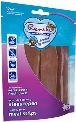 Renske Gezonde Beloning Hond Vleesrepen Eend 100gr