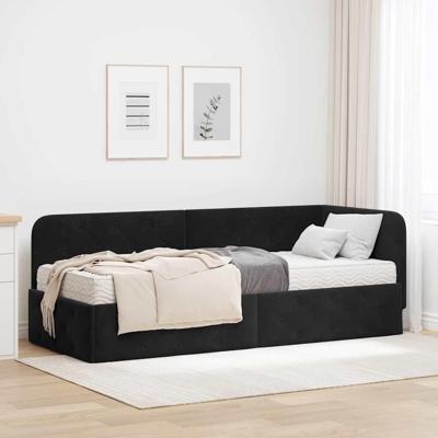 Hoekbedframe met matras Zwart 80 x 200 cm Fluweel
