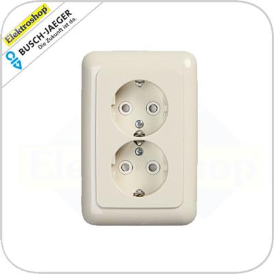 BJ stopcontact dubbel 302EUJT-212 creme ovale doos kinderbeveiliging BJ stopcontact dubbel 302EUJT-212 creme ovale doos kinderbeveiliging