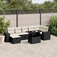 8-delige Loungeset met kussens poly rattan zwart - thumbnail