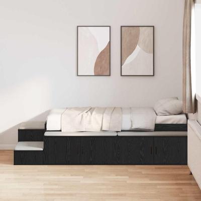 Opbergbedframe Zwart eiken 244 x 127 x 53.5 cm Bewerkt hout