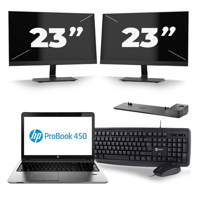 HP ProBook 450 G2 - Intel Core i3-5e Generatie - 15 inch - 8GB RAM - 256GB SSD - Windows 11 + 2x 23 inch Monitor