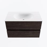 MONDIAZ VICA 80cm badmeubel onderkast Dark Brown 2 lades. Wastafel MOON midden 1 kraangat, kleur Talc. - thumbnail