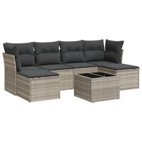 6-delige Loungeset met kussens poly rattan lichtgrijs - thumbnail