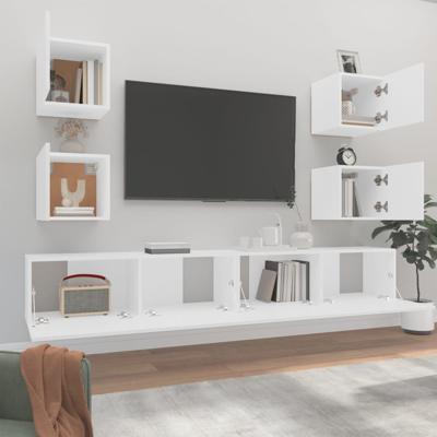 6-delige Tv-meubelset bewerkt hout wit - thumbnail