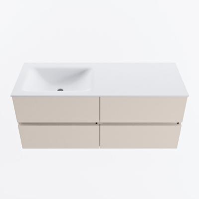 MONDIAZ VICA 120cm badmeubel onderkast Linen 4 lades. Wastafel CLOUD links 1 kraangat, kleur Talc.