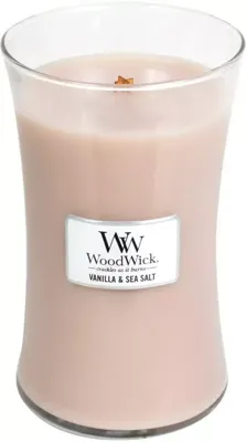 WoodWick Geurkaars Large Vanilla & Sea Salt - 18 cm / ø 10 cm - Geurkaars in Glas - Houten Lont
