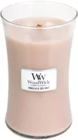 WoodWick Geurkaars Large Vanilla & Sea Salt - 18 cm / ø 10 cm - Geurkaars in Glas - Houten Lont - thumbnail