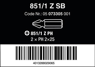 Wera 851/1 Z Bits Phillips, 2 x PH 2 x 25 mm - 1 x 2 stuk(s) - 05073305001 - thumbnail