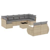 9-delige Loungeset met kussens poly rattan beige - thumbnail