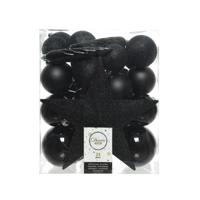 Decoris Kerstballen Plastic mix+piek 33st Zwart - thumbnail