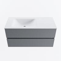 MONDIAZ VICA 100cm badmeubel onderkast Plata 2 lades. Wastafel CLOUD links zonder kraangat, kleur Talc. - thumbnail