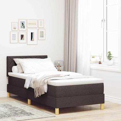 Boxspringbed met matras & LED Donkerbruin 90x200 cm Stof
