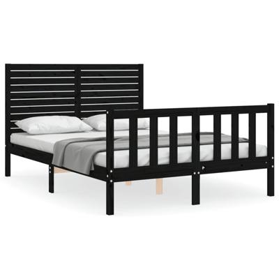 Bedframe met hoofdbord massief hout zwart
