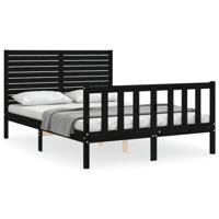 Bedframe met hoofdbord massief hout zwart - thumbnail
