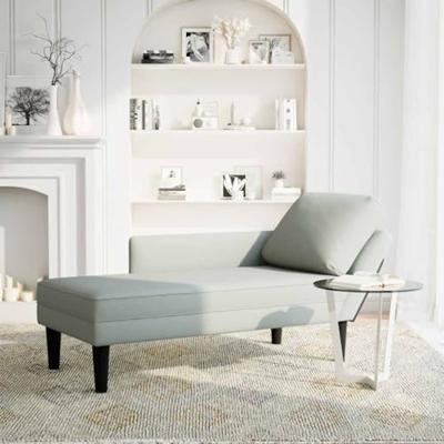 Chaise longue met kussen & rechterarmleuning fluweel lichtgrijs Chaise longue met kussen & rechterarmleuning fluweel lichtgrijs