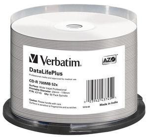 Verbatim CD-R 700MB - 52x brandsnelheid, bedrukbaar, DataLifePlus, 50 Pack Spindle