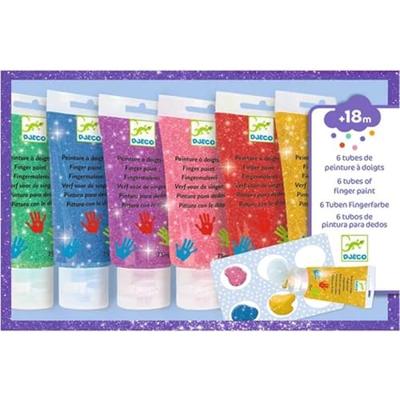 6 tubes vingerverf met glitter - DJECO geel