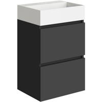 Xellanz Mini Onderkast met 2 Laden - 45cm - Mat Zwart en Wastafel - Keramiek - Glans Wit - thumbnail