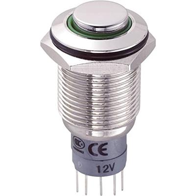 TRU COMPONENTS 701872 LAS2GQH-11ZE/G/12V/N/P Vandalismebestendige drukschakelaar 250 V/AC 3 A 1x aan/aan Continu Groen 1 stuk(s)