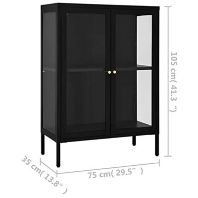 Dressoir 75x35x105 cm staal en glas zwart