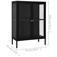 Dressoir 75x35x105 cm staal en glas zwart - thumbnail