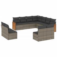 11-delige Loungeset met kussens poly rattan grijs - thumbnail
