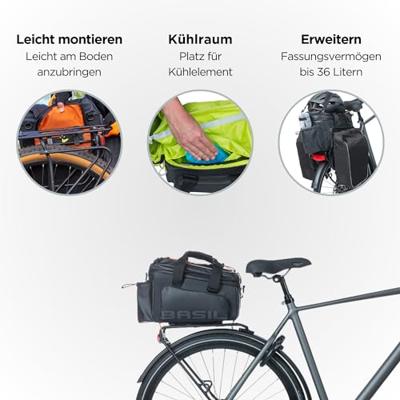 Basil miles xl bagagedragertas waterdichte zwarte tas voor elektrische fiets 36l mik-systeem