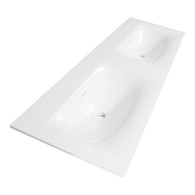 Brauer Glacier Wastafel - 140 cm - met 2 Spoelbakken en 0 Kraangaten - Fine Stone Hoogglans Wit