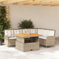 2-delige Loungeset met kussens poly rattan beige - thumbnail